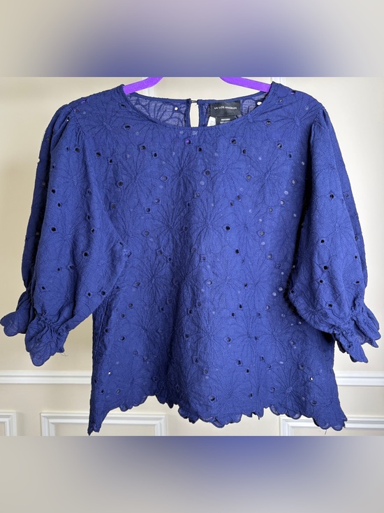 Liv Los Angeles Tops - Eyelet Puff-Sleeve Blouse in Royal Blue